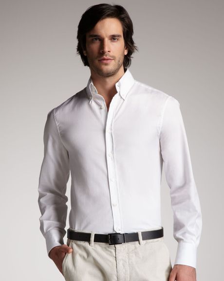 Brunello Cucinelli Button-Down Shirt, White in White for Men | Lyst
