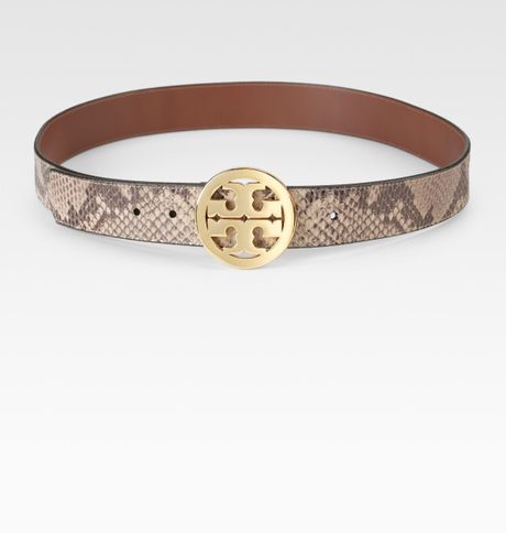 Tory Burch Snakeskin Print Leather Belt in Brown (black) | Lyst