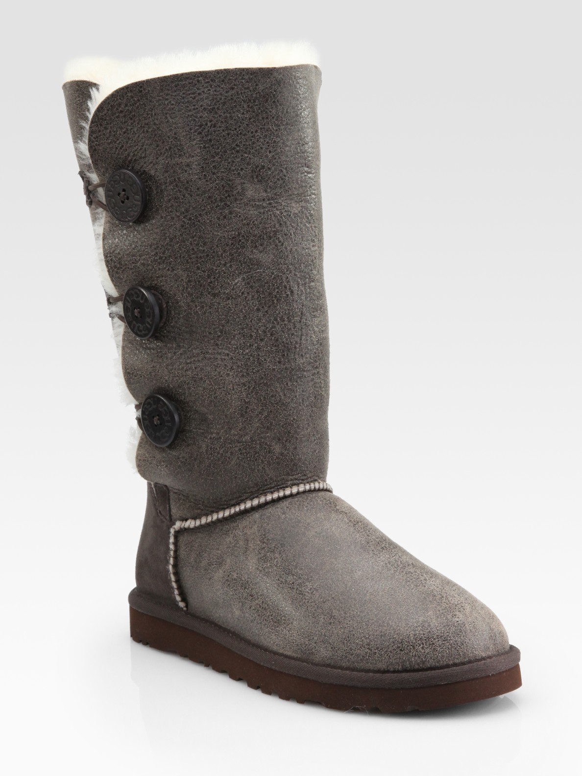 UGG Tall Bailey Button Triplet Suede & Sheepskin Boots in Gray - Lyst