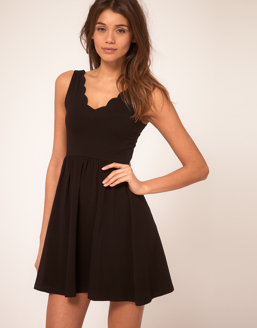 Asos Collection Asos Skater Dress with Scallop Neck in Black | Lyst