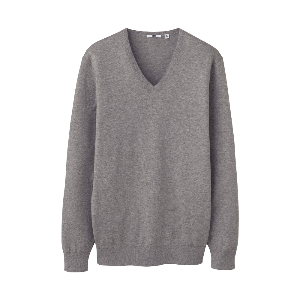 Uniqlo Men Cotton Cashmere V Neck Sweater in Gray for Men | Lyst