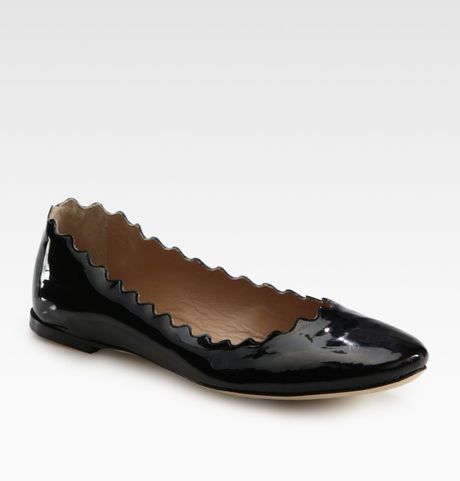 Chloé Scalloped Patent Leather Ballet Flats in Black | Lyst