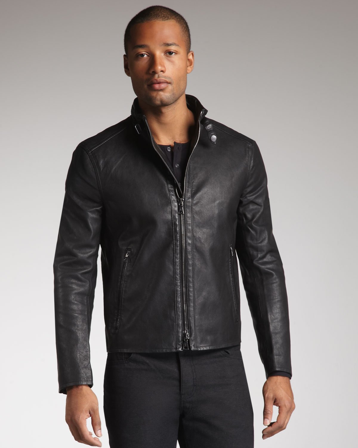 Lyst - John varvatos Mandarin-Collar Leather Jacket in Black for Men