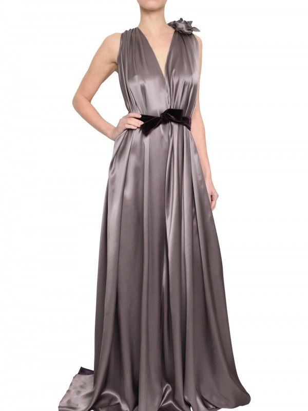 Roksanda Draped Silk Satin Two Tone Dress in Gray | Lyst