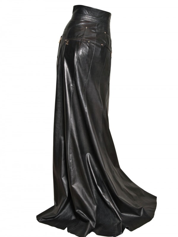 Lyst Balmain High Waisted Long Leather Skirt In Black