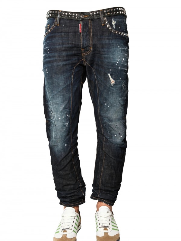 Lyst - Dsquared² 18cm Studded Denim Biker Jeans in Blue for Men