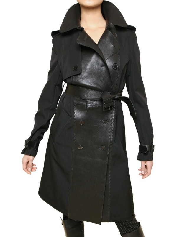 Lyst - Jean paul gaultier Leather Detail Wool Drill Trench Coat in Black