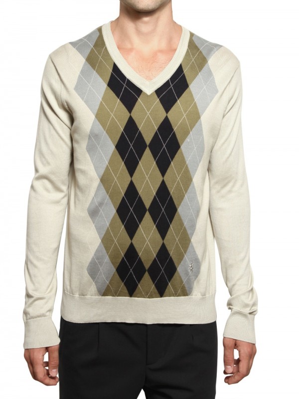 Pringle of scotland Cotton Knit Arghyle V-neck Sweater for Men | Lyst