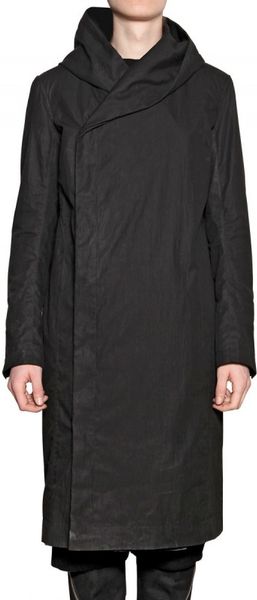 Rick Owens Waxed Cotton Hooded Coat in Black for Men - Lyst