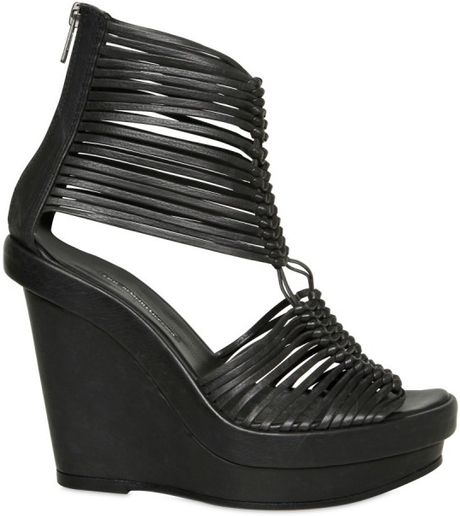 Ann Demeulemeester 120mm Leather Multi String Sandal Wedges in Black | Lyst