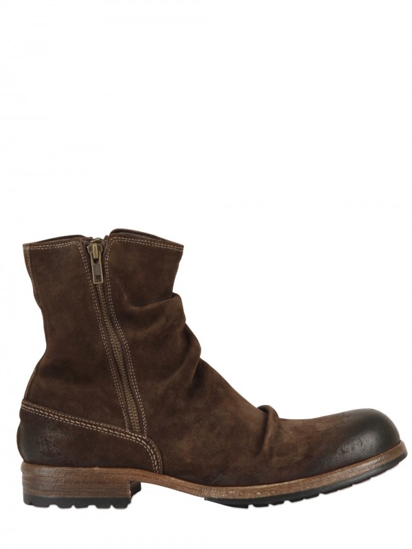 Shoto Waxed Suede Zipped Low Boots in Brown for Men | Lyst