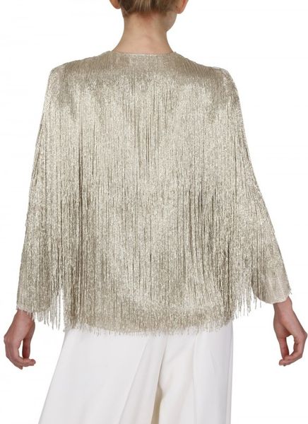Ferragamo Beaded Fringe Silk Georgette Jacket in Silver | Lyst