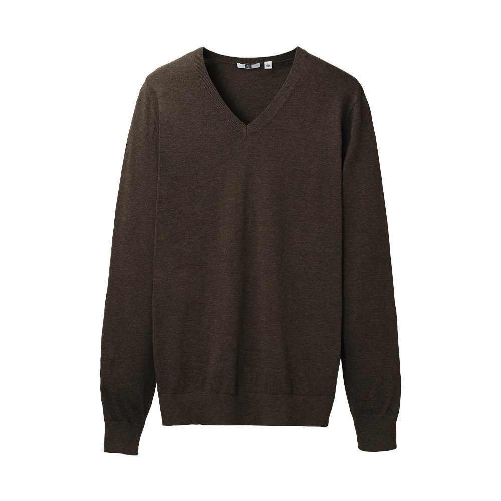 Uniqlo Men Cotton Cashmere V Neck Sweater in Brown for Men (dark brown ...