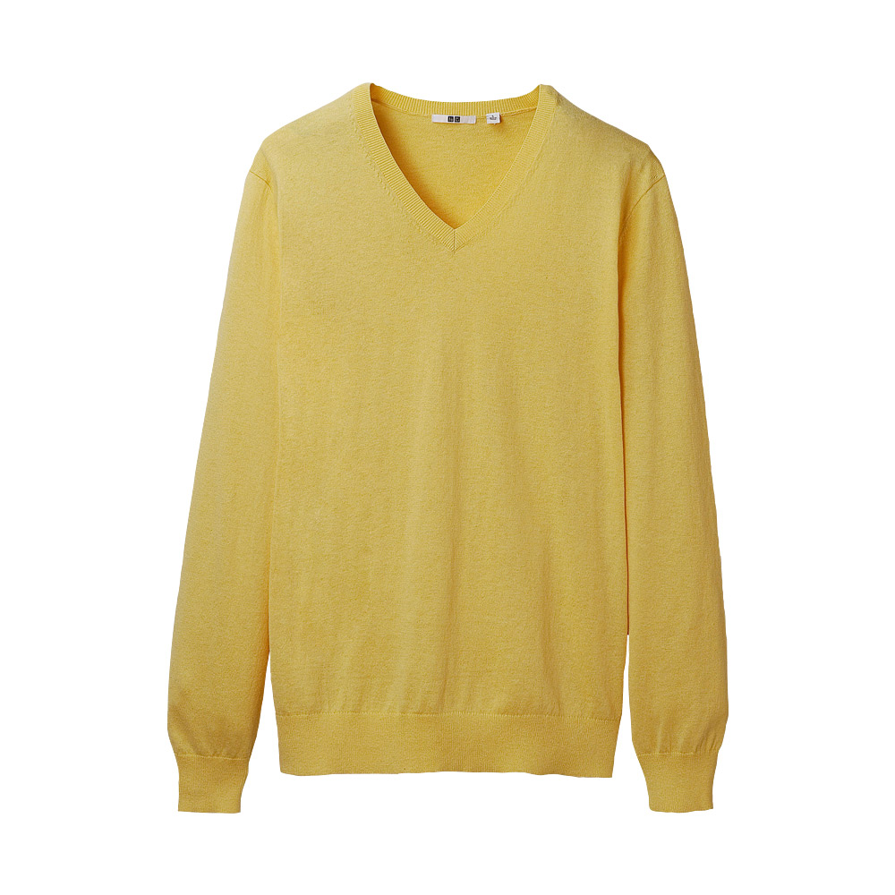 Uniqlo Men Cotton Cashmere V Neck Sweater in Yellow for Men | Lyst