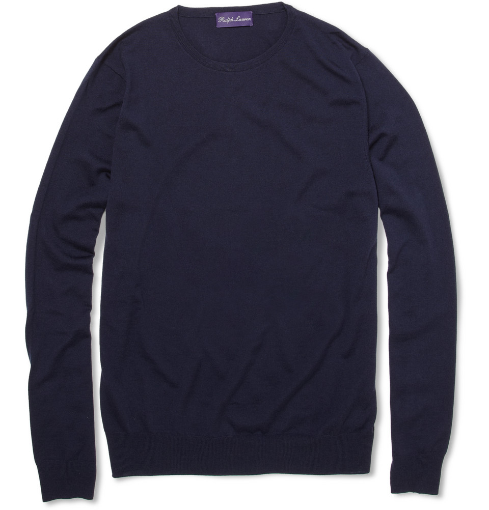 Ralph Lauren Purple Label Crew Neck Wool Sweater in Blue for Men | Lyst