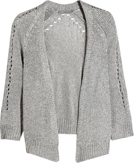 Vince Metallic Knitted Cardigan in Silver | Lyst