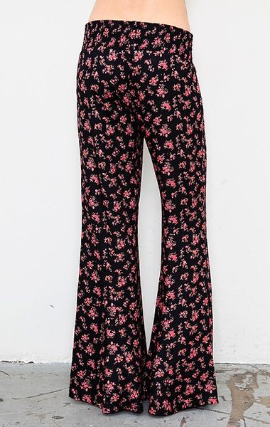 Blu Moon Bell Bottom Pant in Purple (black/pink floral) | Lyst