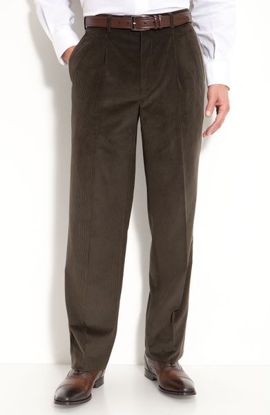 Linea Naturale Pleated Corduroy Pants in Green for Men (olive) | Lyst
