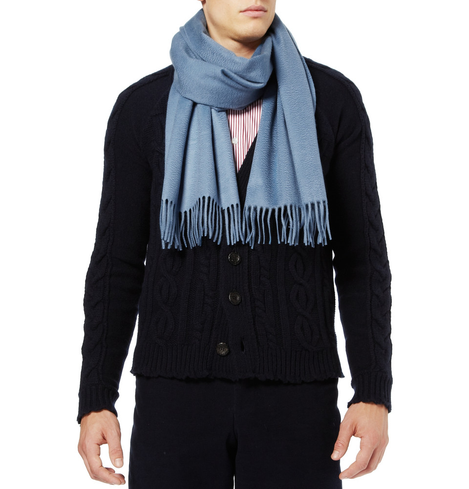 Loro Piana Fringed Cashmere Scarf in Blue for Men Lyst