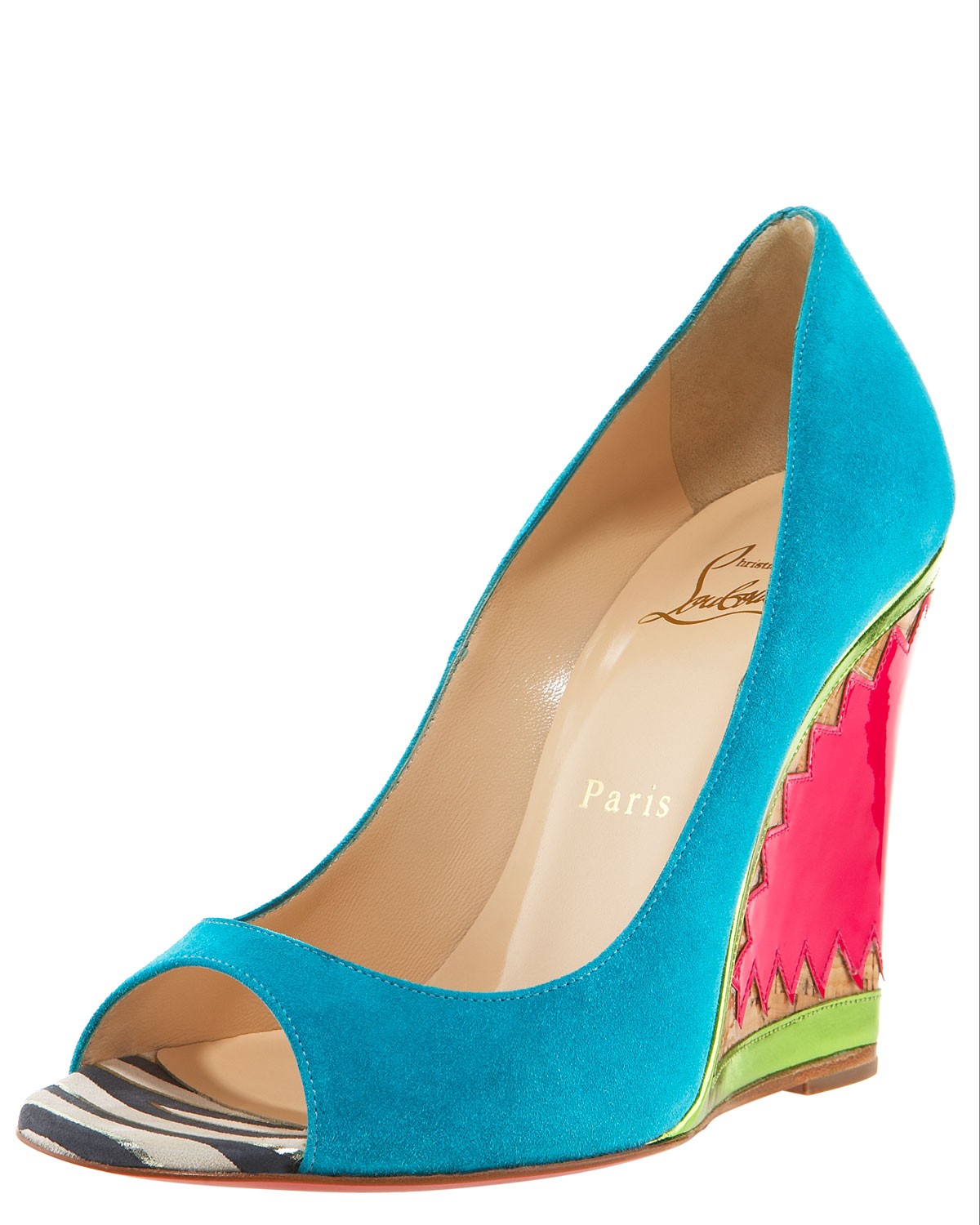 Christian louboutin Miramar Suede & Patent Wedge Pump in Blue | Lyst