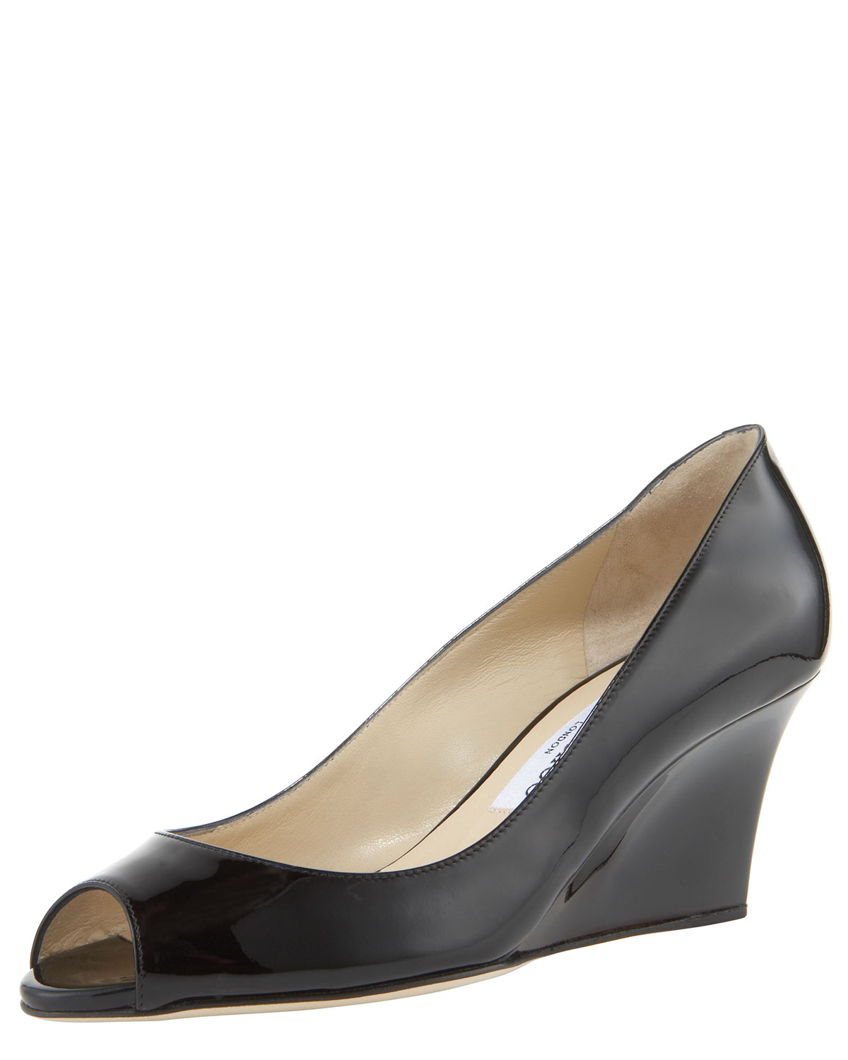 Lyst Jimmy Choo Bale Peeptoe Patent Wedge Pump in Black