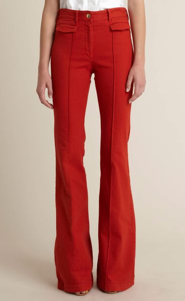 Adam Lippes Seamed Bell Bottom Jeans in Red (lava) | Lyst