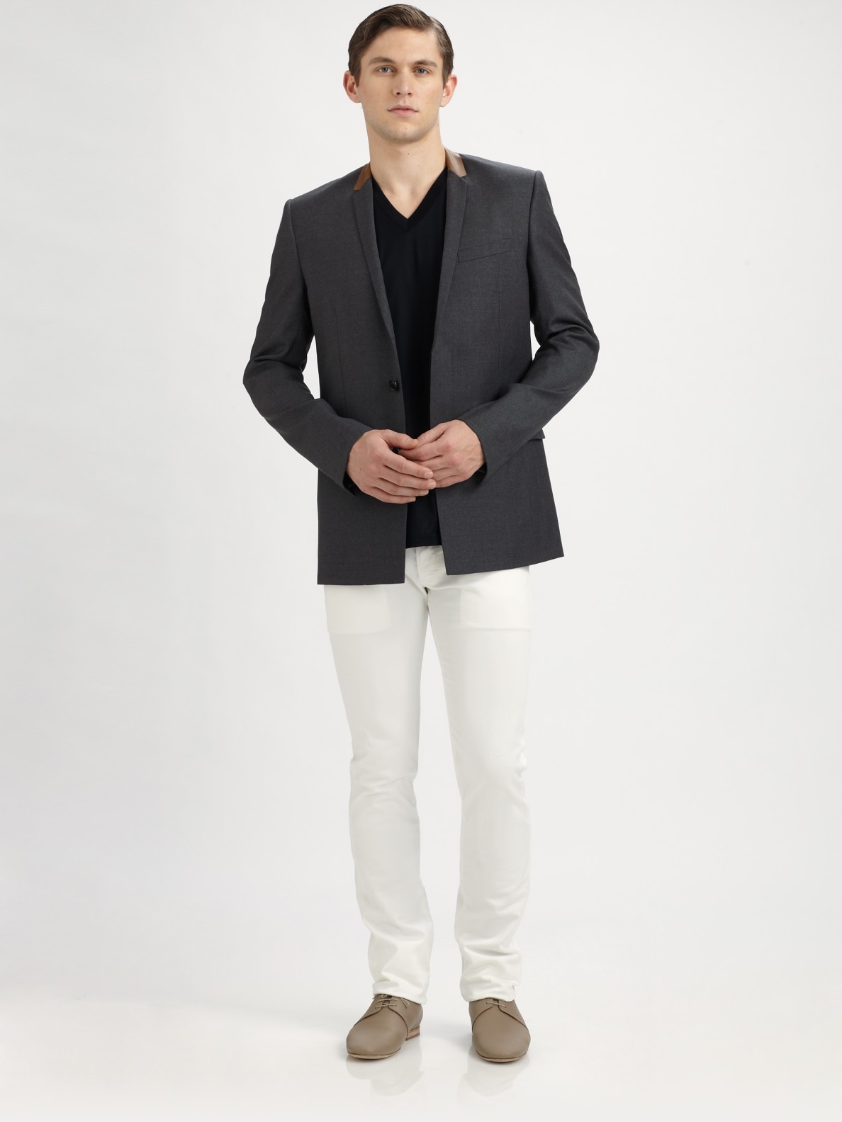Dior Homme Leather-trim Wool Blazer in Black for Men (noir) | Lyst