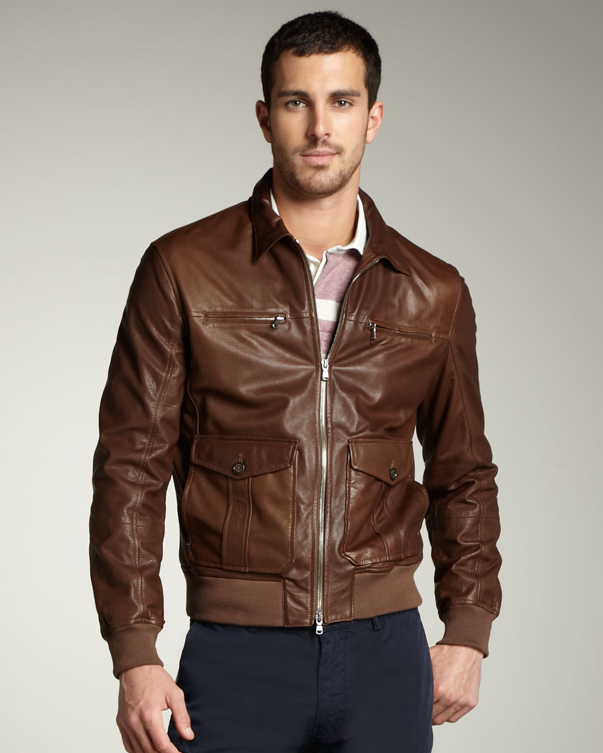 Lyst Brunello cucinelli Leather  Bomber  Jacket  in Brown  