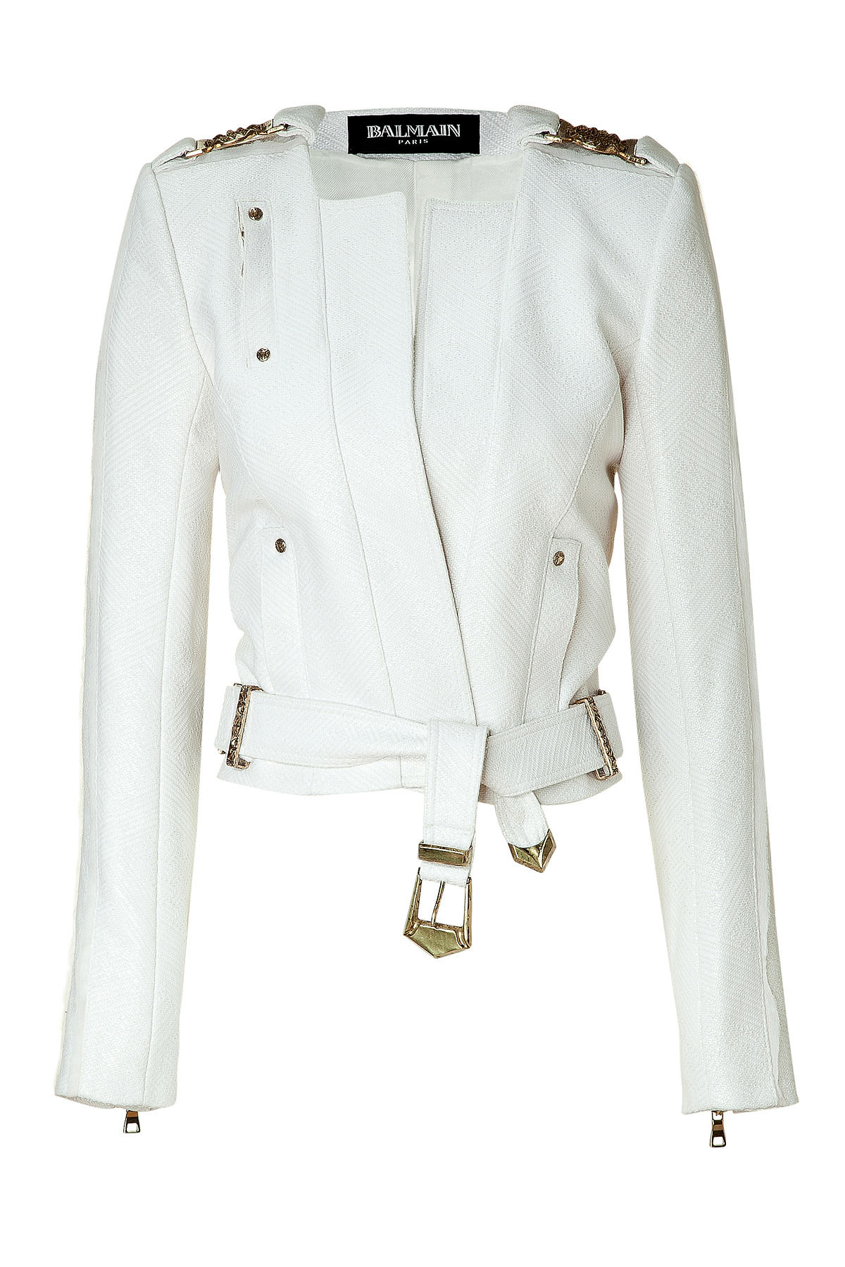 Balmain Cream Cropped Belted Jacket in Beige (cream) | Lyst