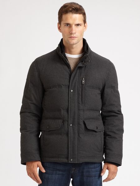 Cole Haan Flannel Down Jacket in Gray for Men (charcoal) | Lyst