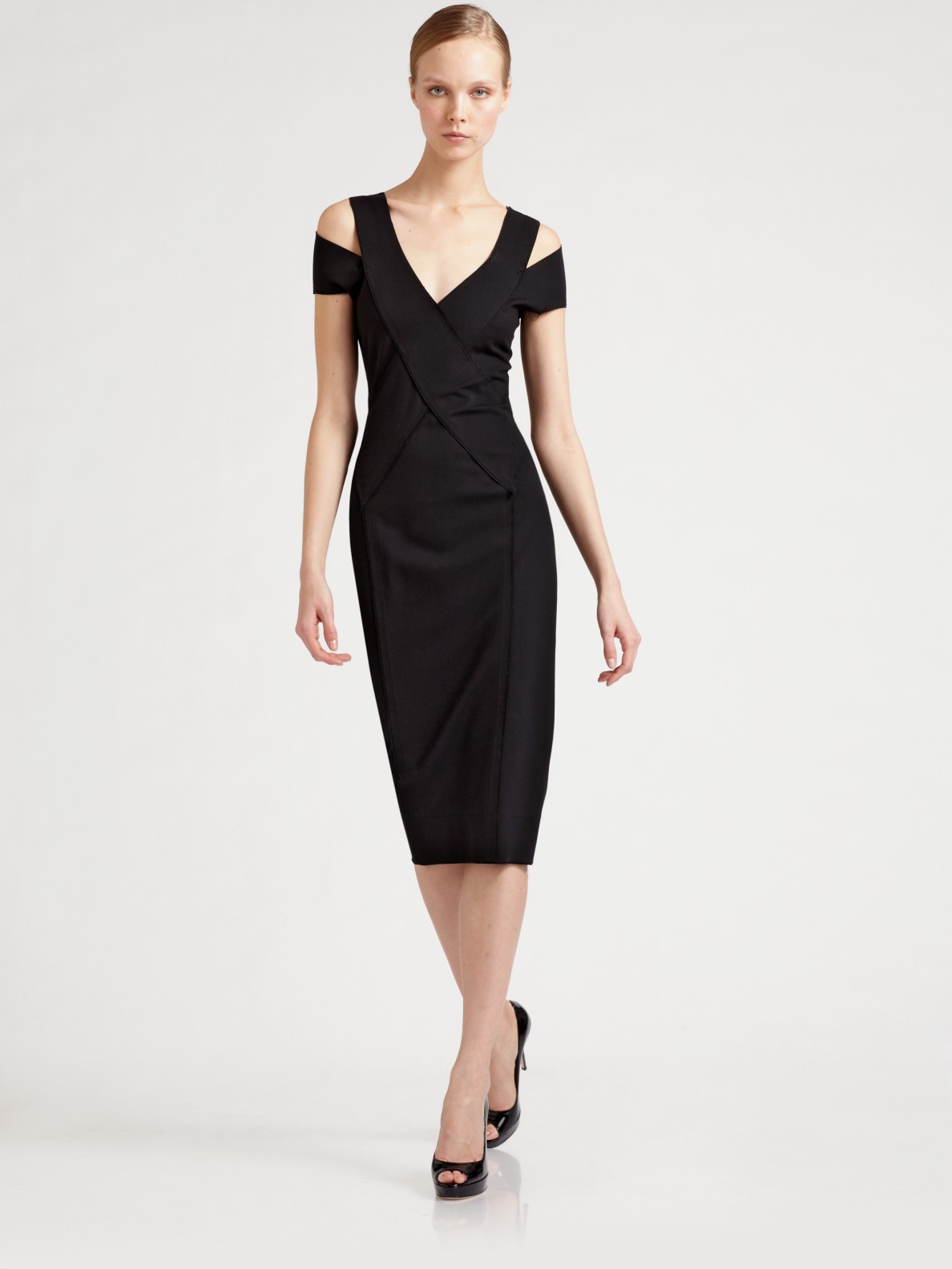 Lyst - Donna Karan Cap-sleeve Sculpted Dress in Black