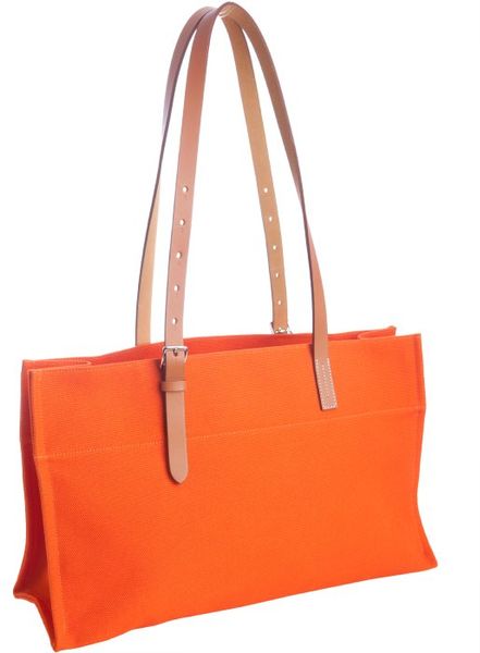 Hermes Orange Canvas Leather Handle Tote Bag in Orange | Lyst