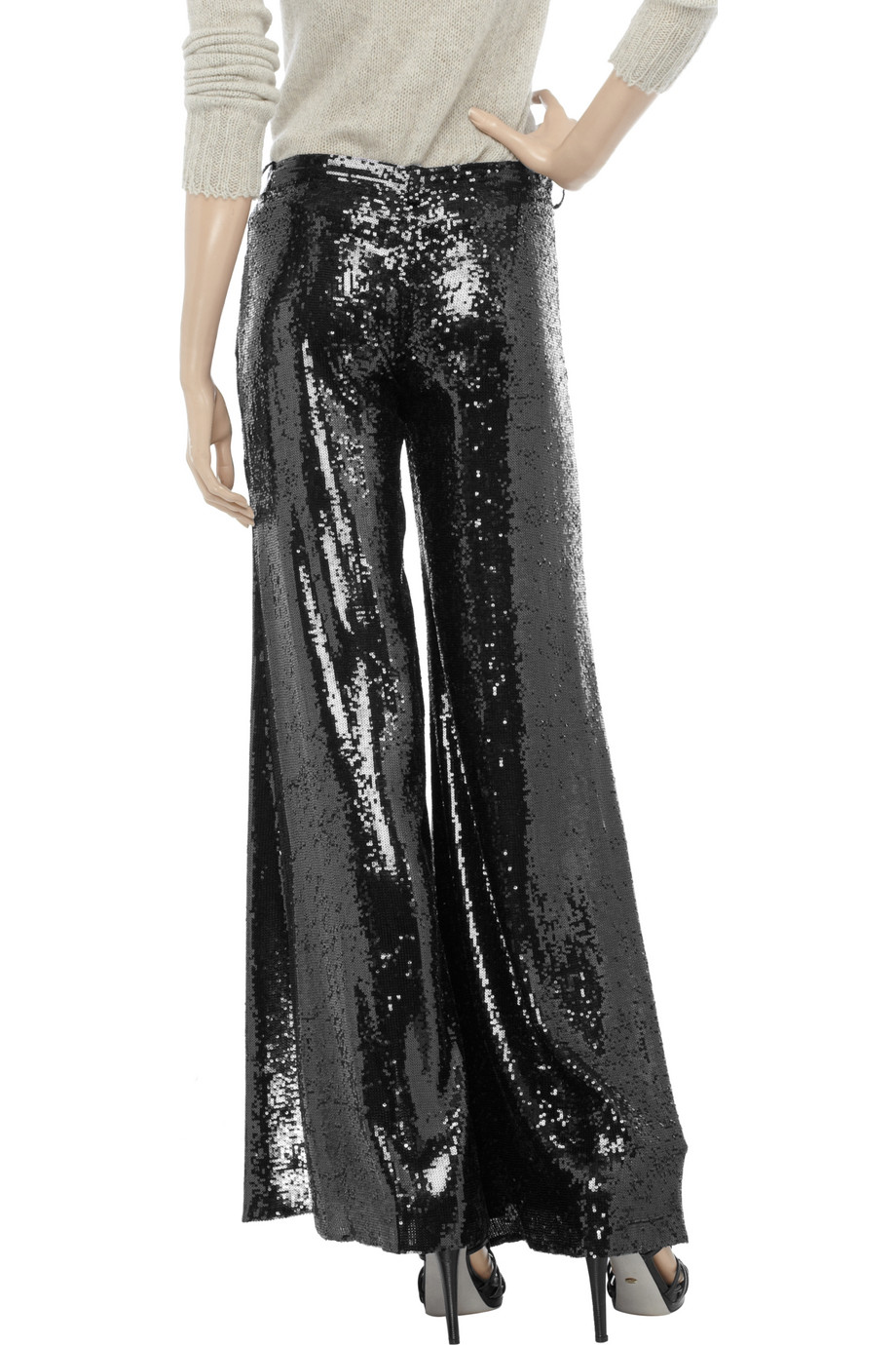 black sequin wide leg pants