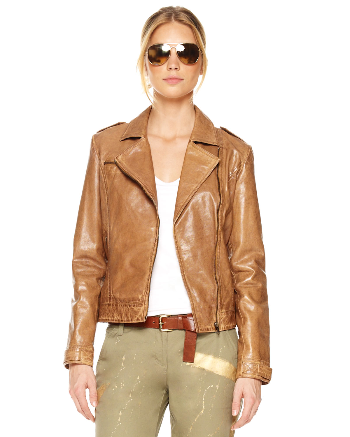 Lyst Michael Kors Exclusive Leather Motorcycle Jacket In Natural Gallery Women S