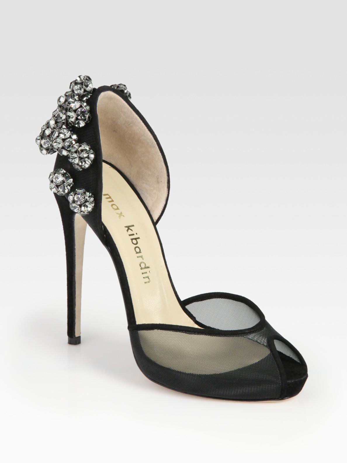 Max kibardin Bejeweled Suede and Mesh Dorsay Pumps in Black | Lyst