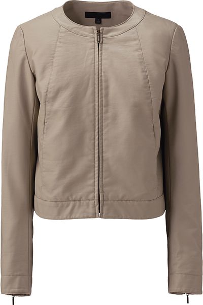 Uniqlo Women Synthetic Leather Collarless Jacket in Beige | Lyst