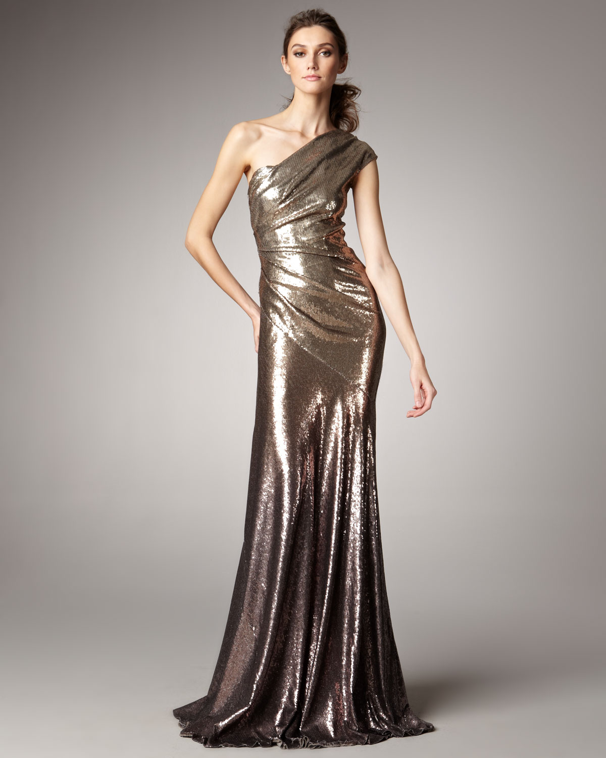 Donna karan new york One-shoulder Ombre Sequin Gown in Gold | Lyst