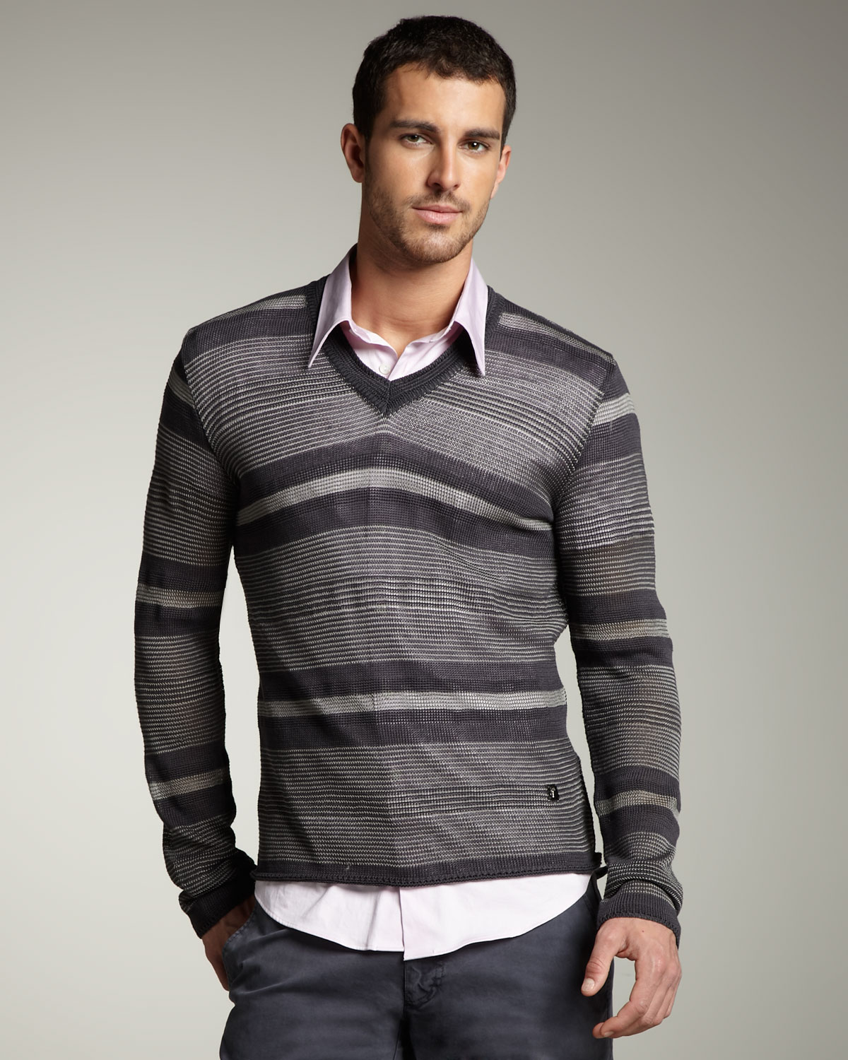 Versace Striped V-neck Sweater in Gray for Men (dark grey stripe) | Lyst
