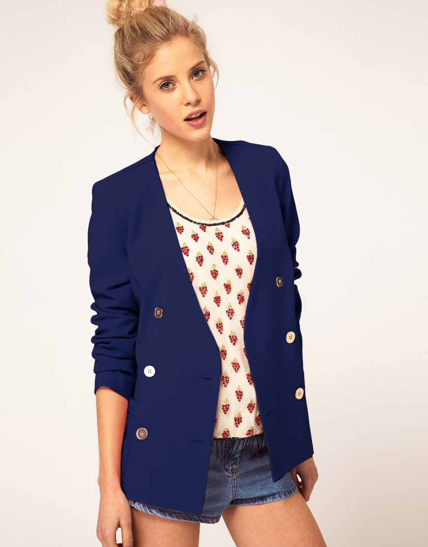Lyst - Asos Collection Asos Double Breasted Blazer with Gold Buttons in ...