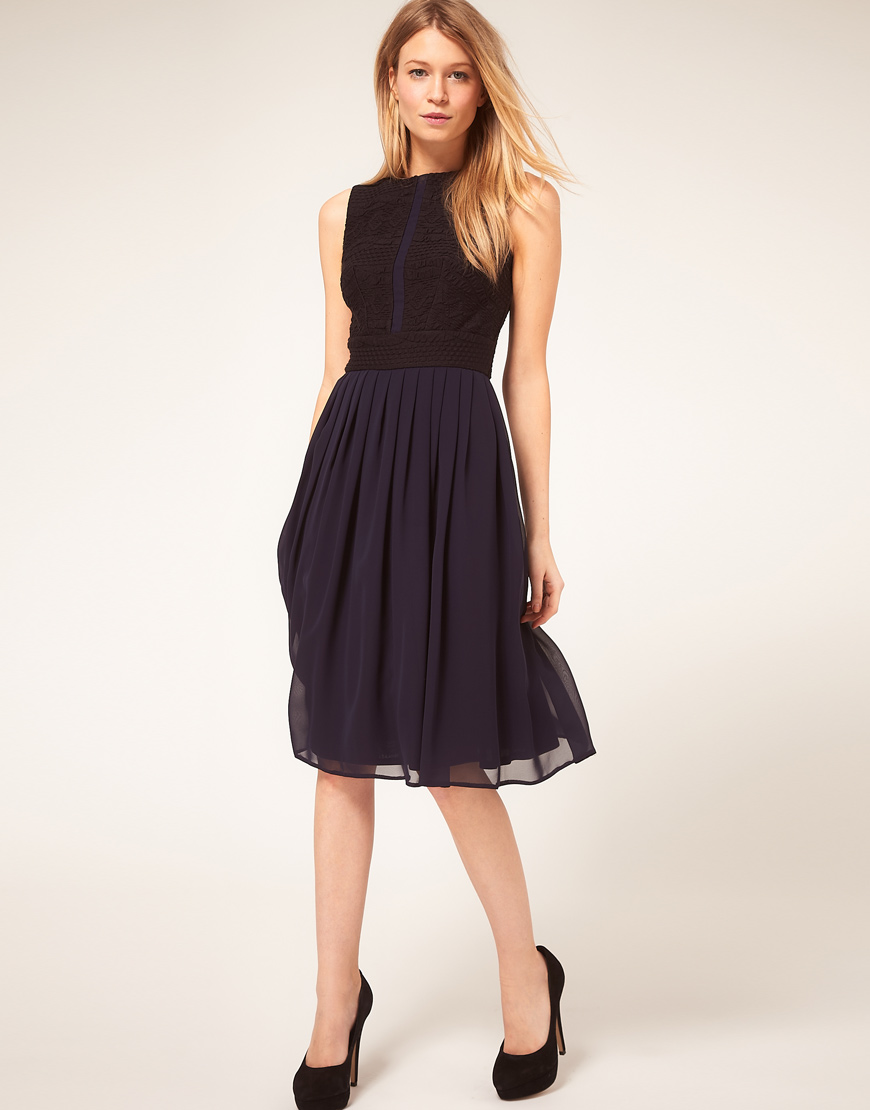 Lyst - Asos Collection Asos Petite Midi Dress with Chiffon Skirt and ...