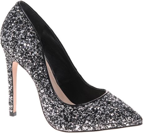 Carvela Kurt Geiger Attack Glitter Pointed Court Shoes in Silver ...