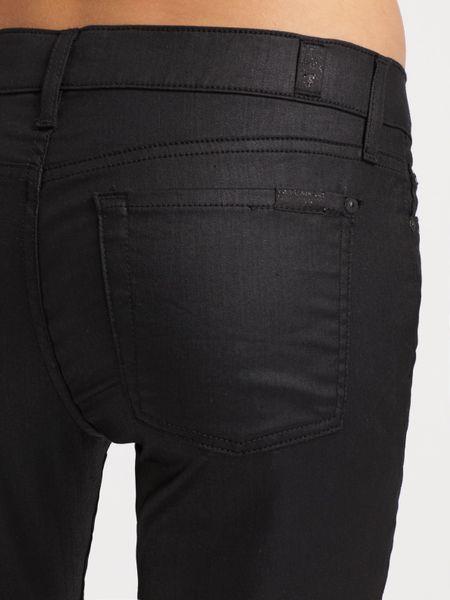 7 For All Mankind Coated Skinny Jeans in Black | Lyst