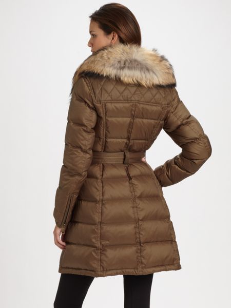 Burberry Brit Fur-trimmed Belted Puffer Coat in Brown (black) | Lyst