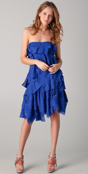 Reem acra Crepe Ruffled Cocktail Dress in Blue | Lyst