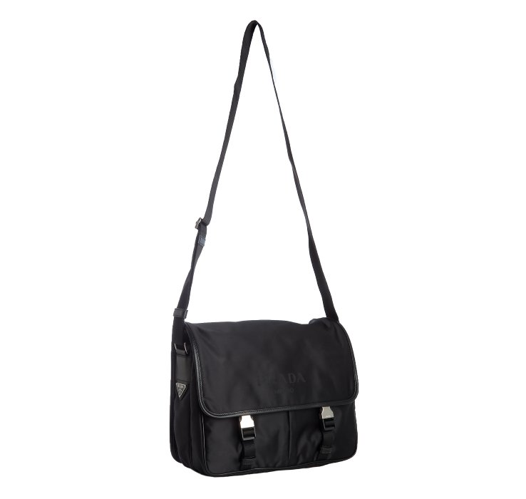 Prada Black Logo Jacquard Nylon Messenger Bag in Black for Men | Lyst