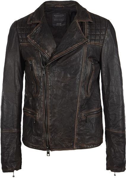 Allsaints Cargo Biker Leather Jacket in Black for Men (black/brown) | Lyst