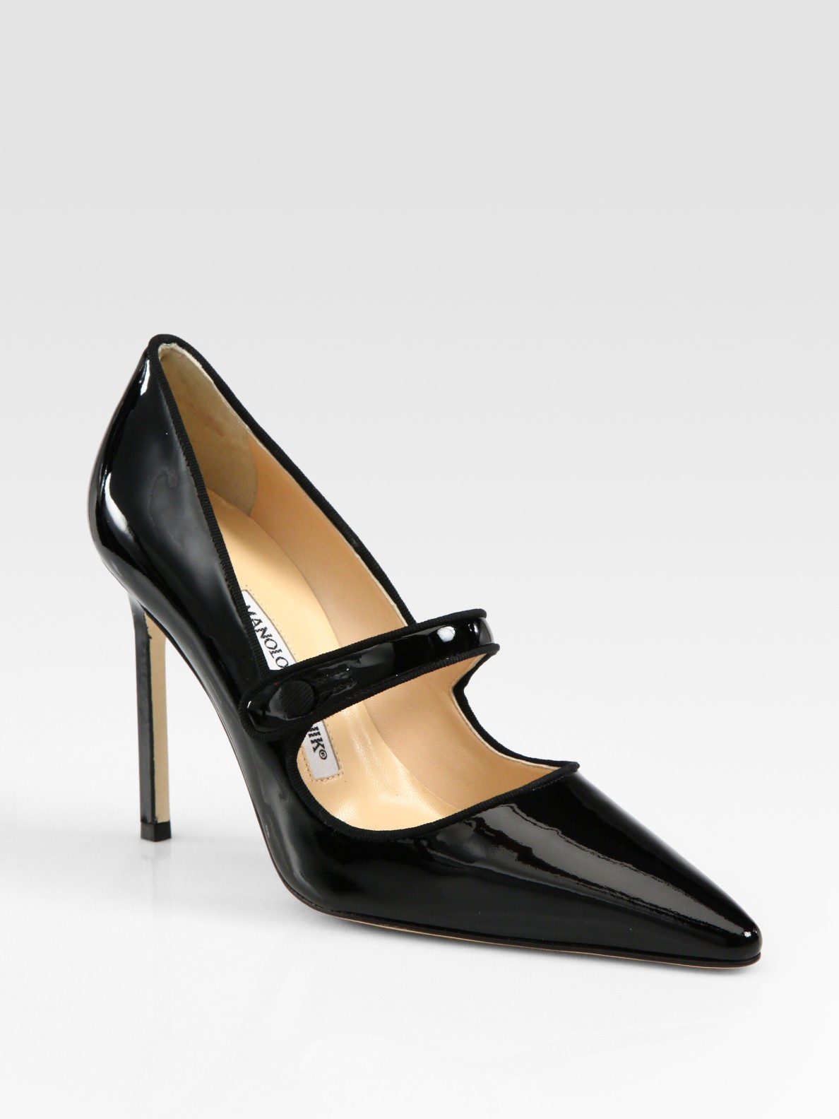 Lyst - Manolo Blahnik Patent Leather Mary Jane Point Toe Pumps in Black