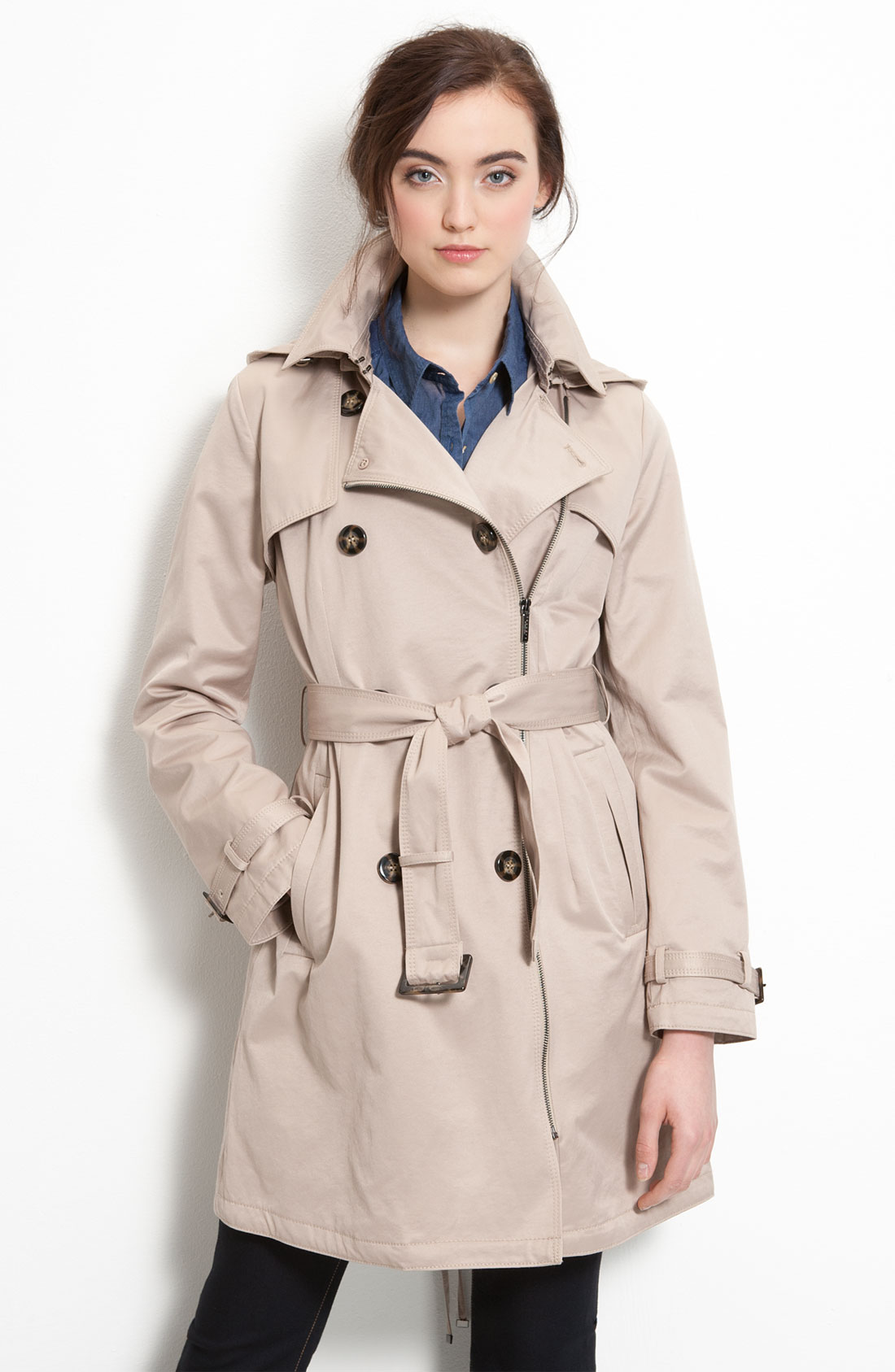 Laundry By Si Segal Trench Coat Cotton Cloud Long Belted Moto Gallery