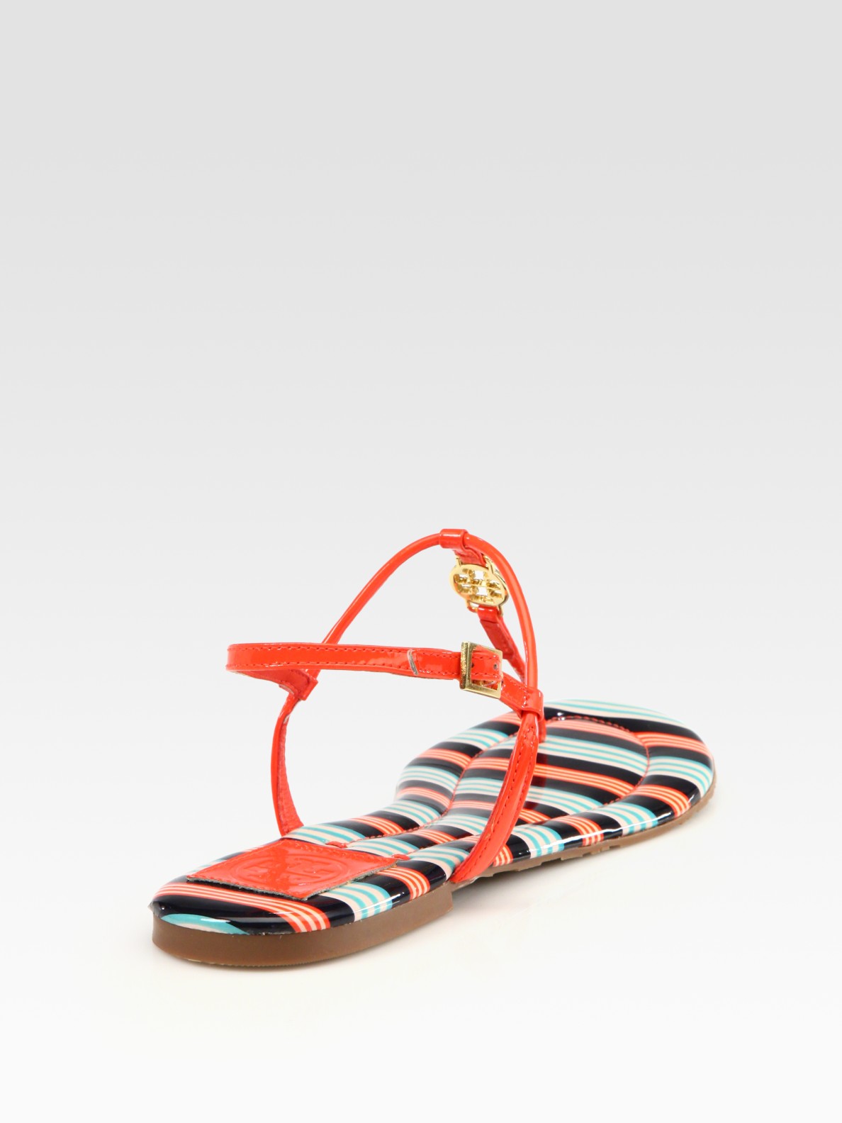 Tory burch Emmy Patent Leather Logo Thong Sandals in Red | Lyst