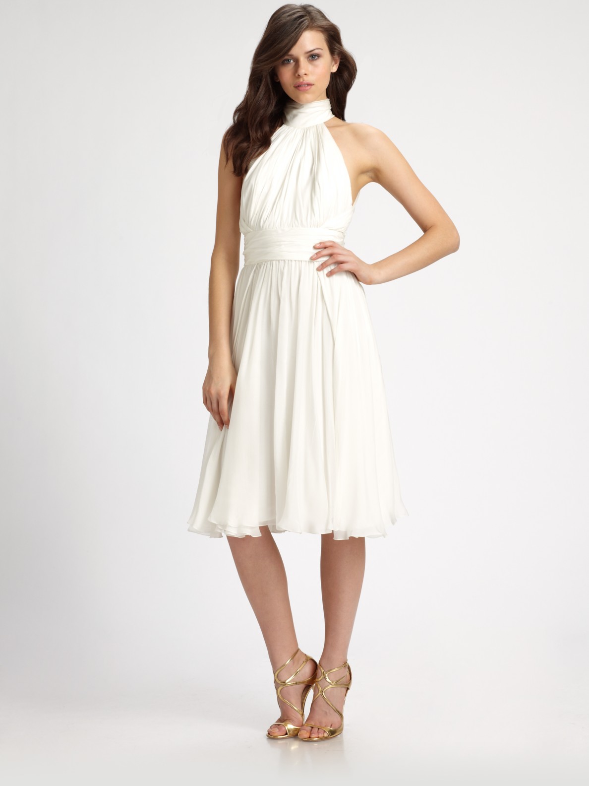 Lyst - Badgley Mischka Silk Halter Dress in White